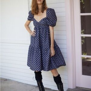 NWOT Selkie Austrian Dream Madonna floral Navy Puff Sleeve Dress